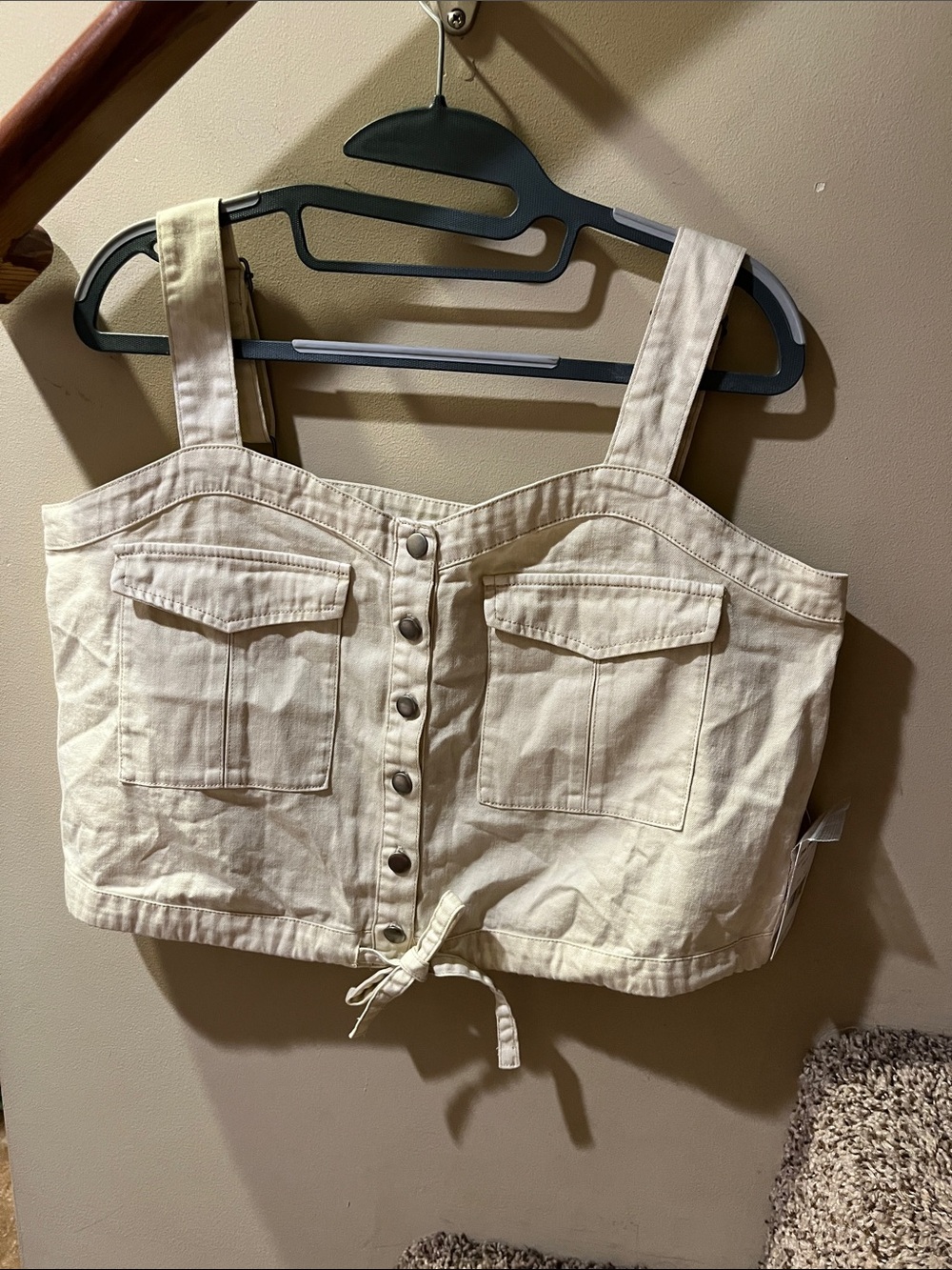 We The Free Cream Button-Front Cropped Tank with Utility Pockets
